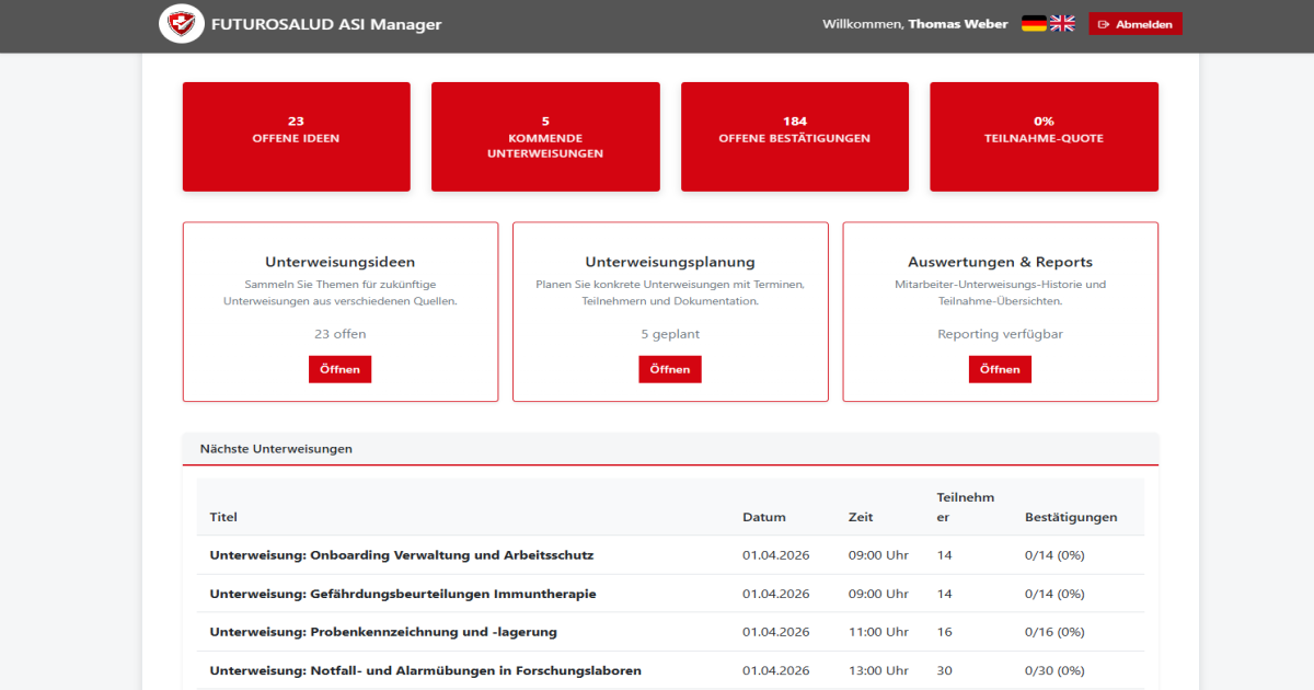 FUTUROSALUD ASI Manager Unterweisungsmanager FUTUROSALUD ASI Manager Unterweisungsmanager